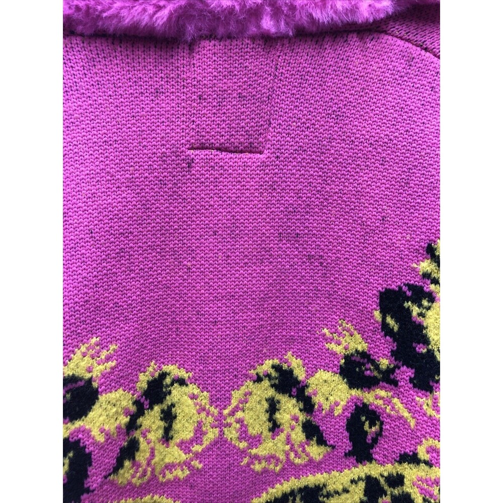 Vertigo Cardigan Sweater Size M Faux Fur Collar Pink Bright Pockets - Picture 13 of 16